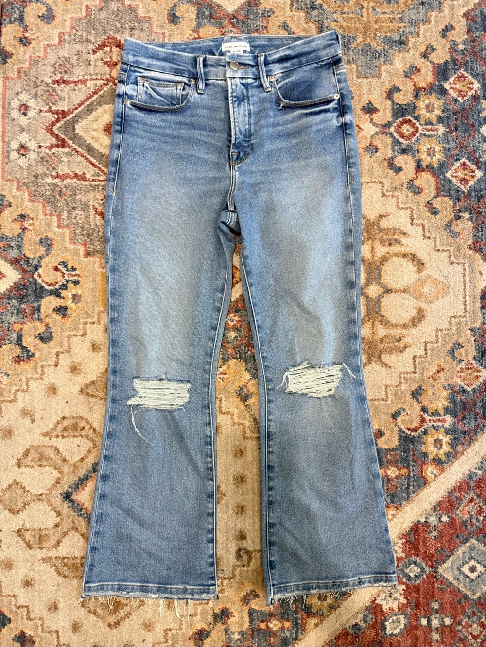 Women's Light Blue Distressed Crop Jean